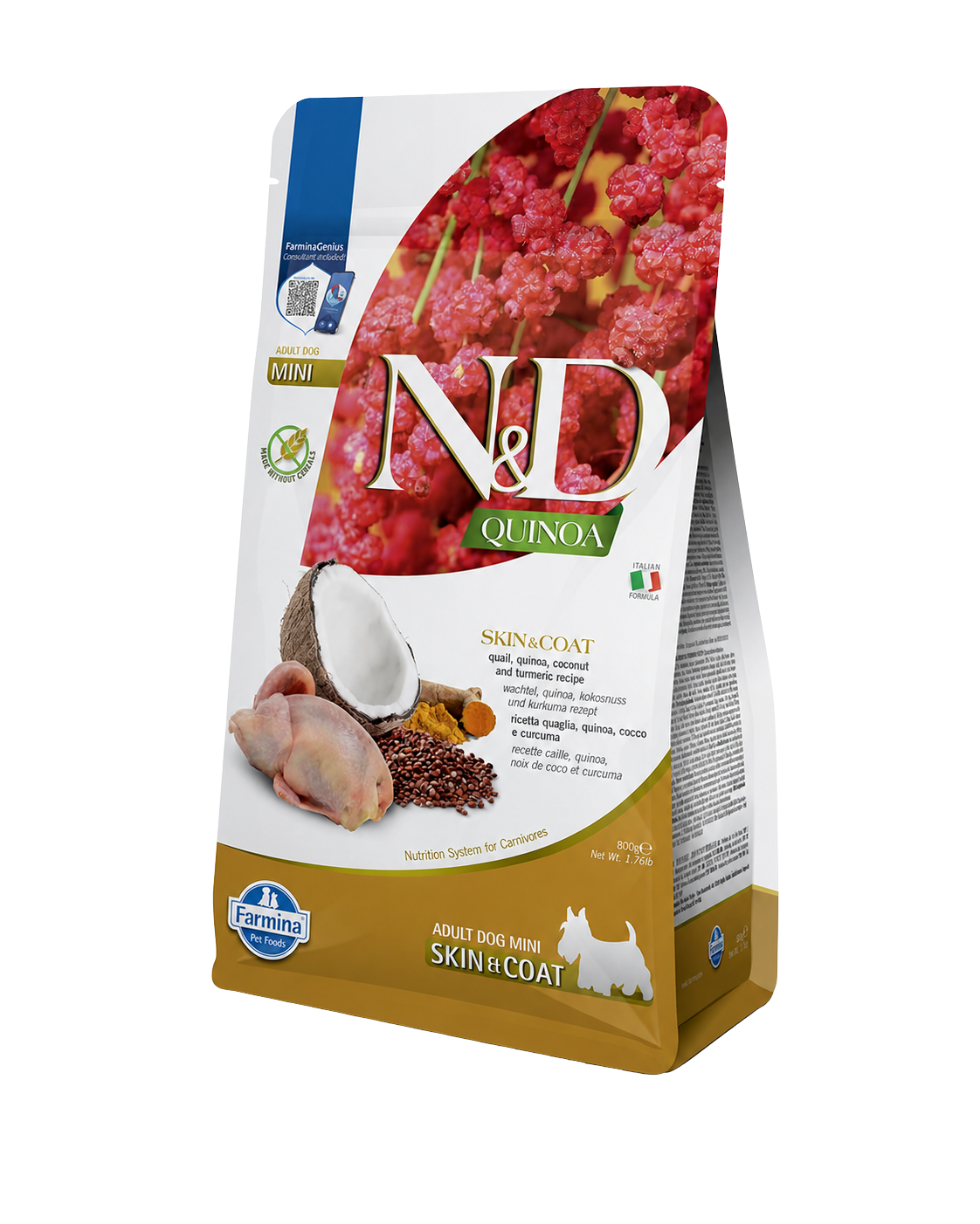 Quail and quinoa kibble for small adult dogs