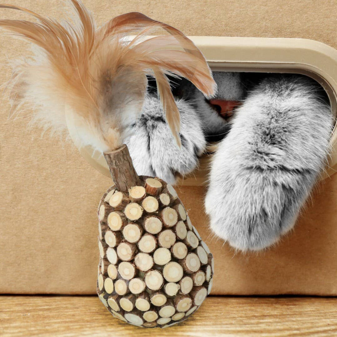 Jouet culbuto en bois avec plumes et matatabi