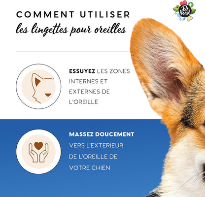 Lingettes nettoyantes auriculaires pour chiens