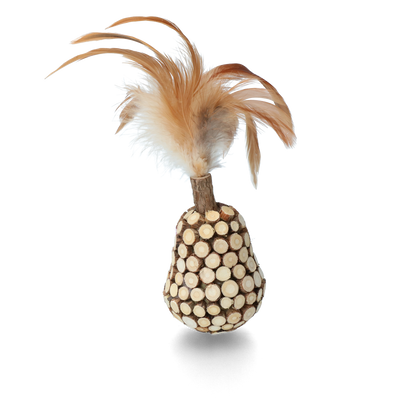 Wooden roly-poly toy with feathers and matatabi