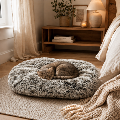 Oval faux fur cushion