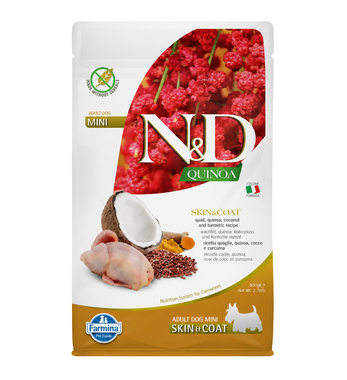 Quail and quinoa kibble for small adult dogs