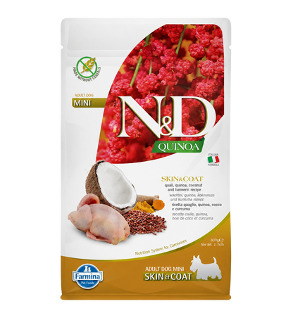 Quail and quinoa kibble for small adult dogs