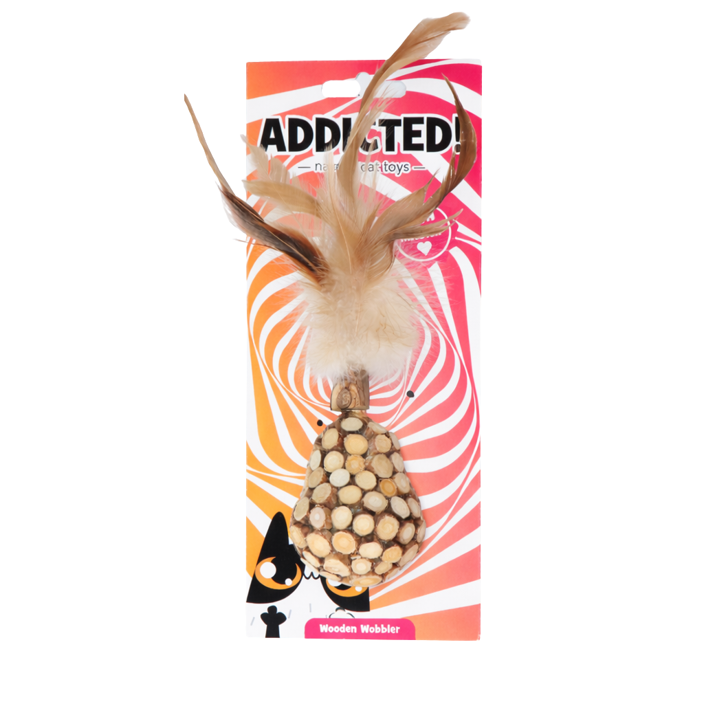 Jouet culbuto en bois avec plumes et matatabi