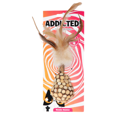 Wooden roly-poly toy with feathers and matatabi