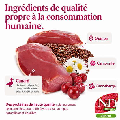 Croquettes canard et quinoa santé urinaire des chats adultes