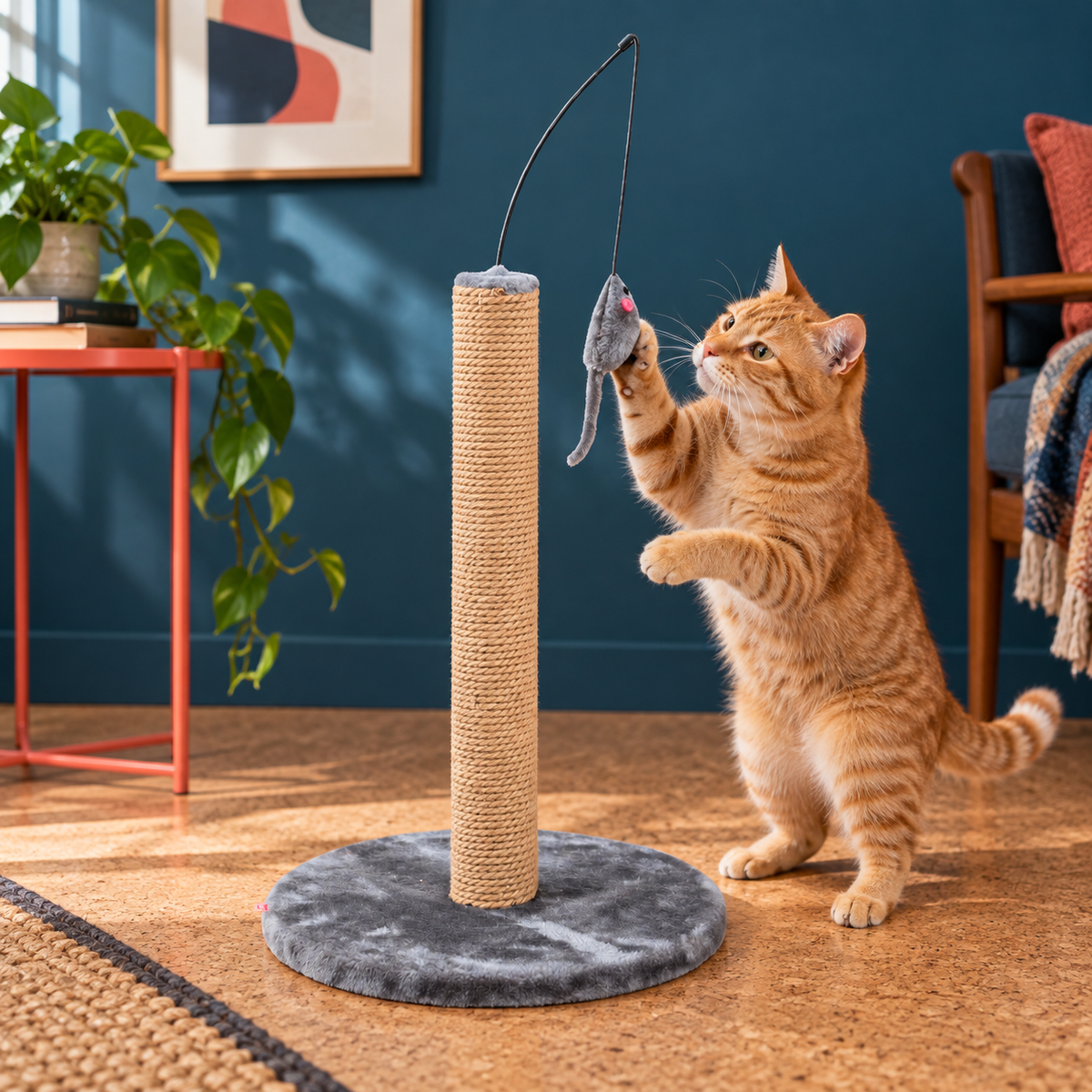 Hemp scratching post with mouse for cats